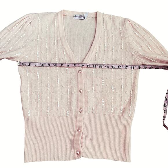 Vtg Marisa Christina Sweater Set Women M Angora Lambswool Beaded Cardigan Pink - Picture 8 of 11